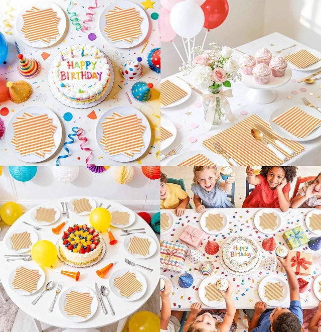 Alt view image 7 of 7 - 50 Pieces Orange Striped Napkins Disposable 3-Ply Orange and White Striped Cocktail Napkins Paper Dinner Napkins for Birthday Baby Shower Wedding Party Beverage Napkin