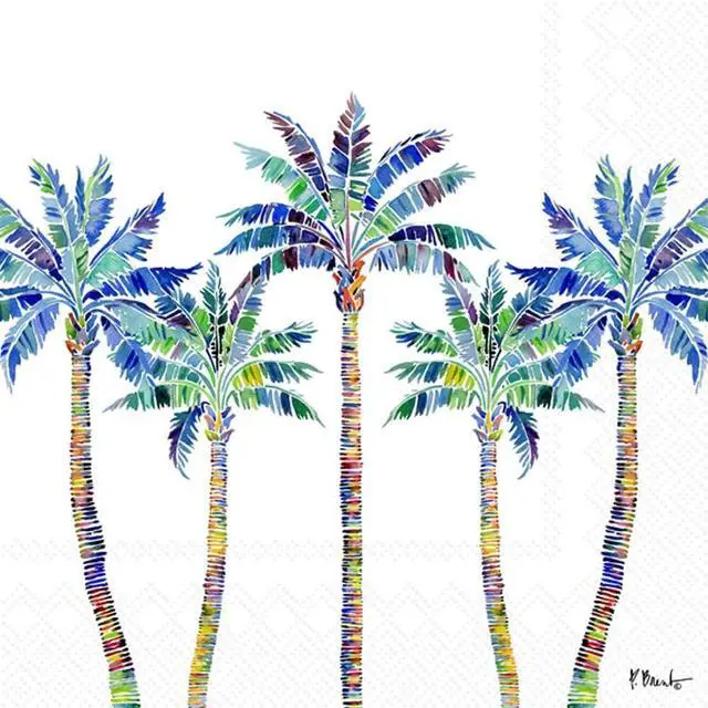 Main image of IHR Ideal Home Range Cocktail Napkins Disposable 3-Ply Paper Party Napkin Pack, 5" x 5", Tahiti Palm, 20-Count