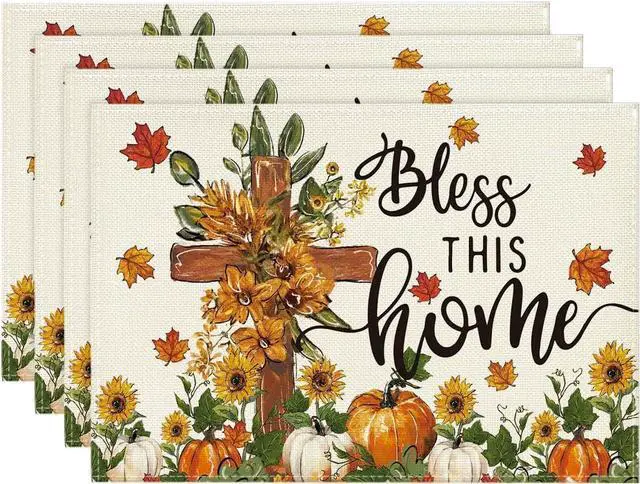 Main image of Pumpkins Floral Fall Placemats Set of 4-12 x 18 Inch