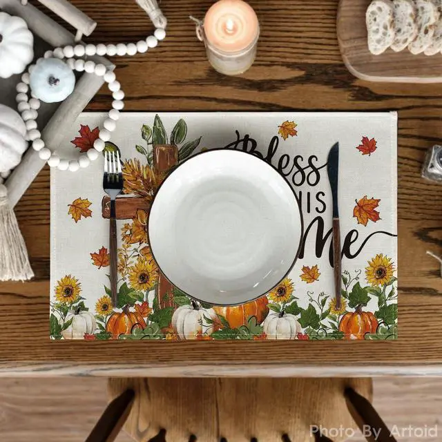 Alt view image 2 of 6 - Pumpkins Floral Fall Placemats Set of 4-12 x 18 Inch