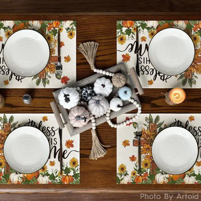 Alt view image 3 of 6 - Pumpkins Floral Fall Placemats Set of 4-12 x 18 Inch