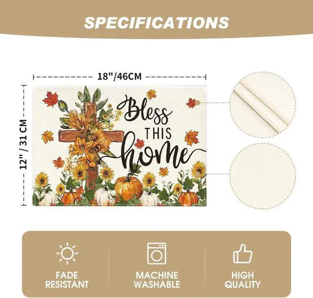 Alt view image 5 of 6 - Pumpkins Floral Fall Placemats Set of 4-12 x 18 Inch
