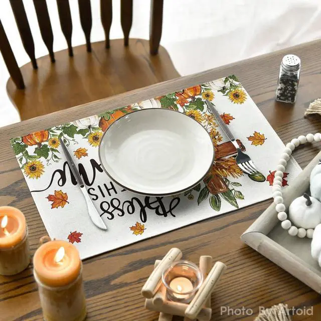 Alt view image 4 of 6 - Pumpkins Floral Fall Placemats Set of 4-12 x 18 Inch