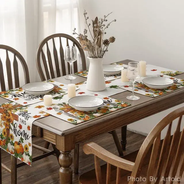 Alt view image 6 of 6 - Pumpkins Floral Fall Placemats Set of 4-12 x 18 Inch