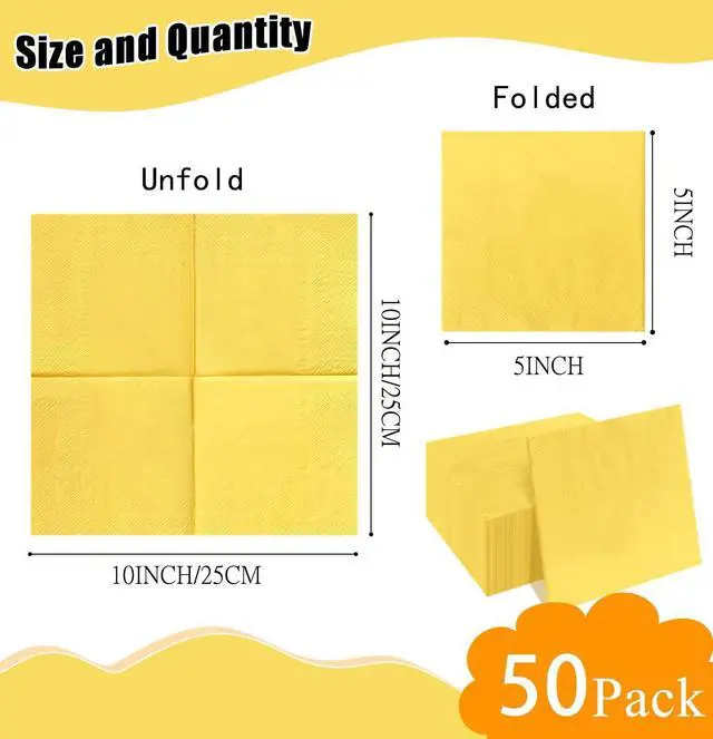 Alt view image 9 of 14 - 50 Pieces 2-ply Yellow Napkin Disposable Cocktail Napkins Beverage Napkins Dessert Napkins Paper Napkins for Wedding Birthday Party Paper Dinner Napkins