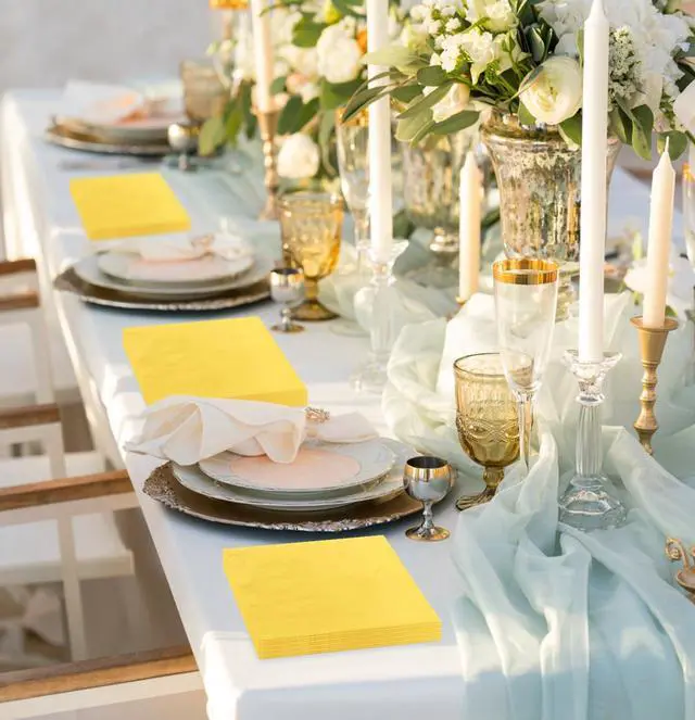 Alt view image 10 of 14 - 50 Pieces 2-ply Yellow Napkin Disposable Cocktail Napkins Beverage Napkins Dessert Napkins Paper Napkins for Wedding Birthday Party Paper Dinner Napkins