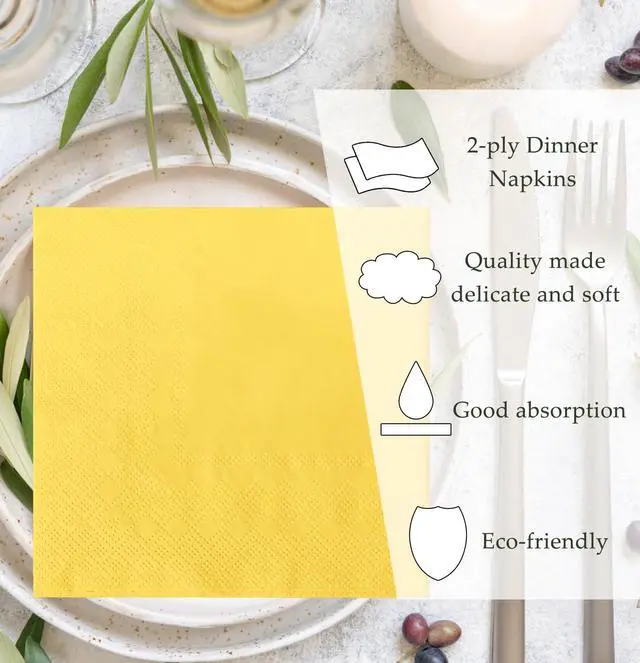 Alt view image 11 of 14 - 50 Pieces 2-ply Yellow Napkin Disposable Cocktail Napkins Beverage Napkins Dessert Napkins Paper Napkins for Wedding Birthday Party Paper Dinner Napkins