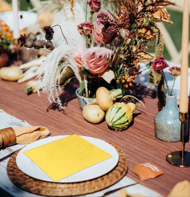 Alt view image 13 of 14 - 50 Pieces 2-ply Yellow Napkin Disposable Cocktail Napkins Beverage Napkins Dessert Napkins Paper Napkins for Wedding Birthday Party Paper Dinner Napkins