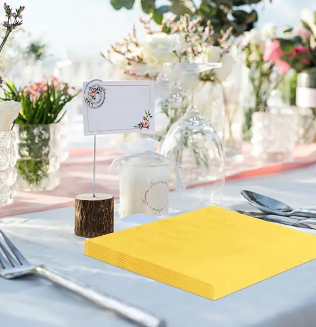Alt view image 14 of 14 - 50 Pieces 2-ply Yellow Napkin Disposable Cocktail Napkins Beverage Napkins Dessert Napkins Paper Napkins for Wedding Birthday Party Paper Dinner Napkins