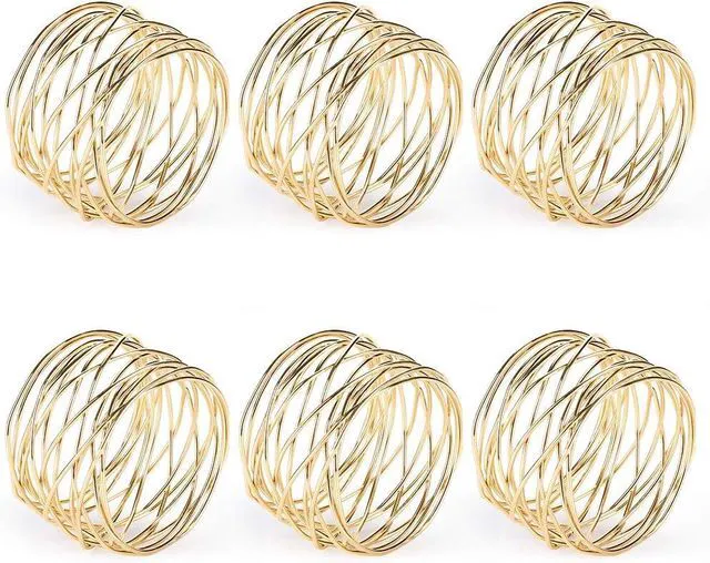 Main image of Napkin Rings, Metal Gold Round Napkin Rings Buckles for Table Decorations, Wedding, Dinner, Party, Set of 6