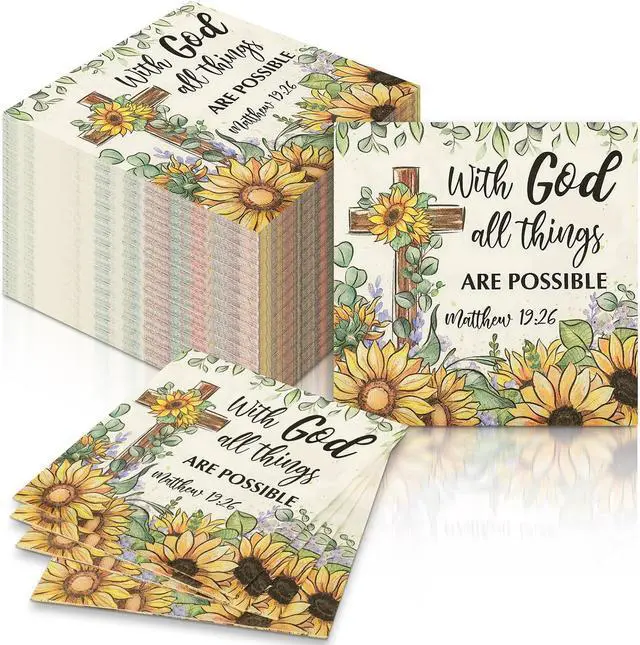 Main image of 60 Pcs Sunflower Christian Cocktail Paper Napkins 6.5 x 6.5 Inches Disposable Paper Napkins Dessert Beverage Tissue for Decoupage Luncheon Tissue for Theme Party Wedding Birthday Party