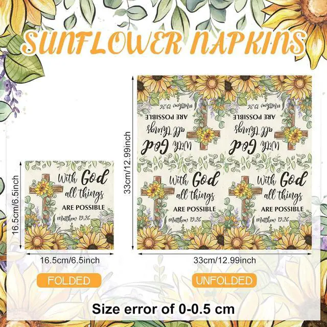 Alt view image 2 of 7 - 60 Pcs Sunflower Christian Cocktail Paper Napkins 6.5 x 6.5 Inches Disposable Paper Napkins Dessert Beverage Tissue for Decoupage Luncheon Tissue for Theme Party Wedding Birthday Party