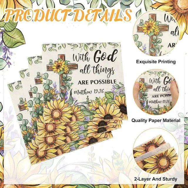Alt view image 3 of 7 - 60 Pcs Sunflower Christian Cocktail Paper Napkins 6.5 x 6.5 Inches Disposable Paper Napkins Dessert Beverage Tissue for Decoupage Luncheon Tissue for Theme Party Wedding Birthday Party