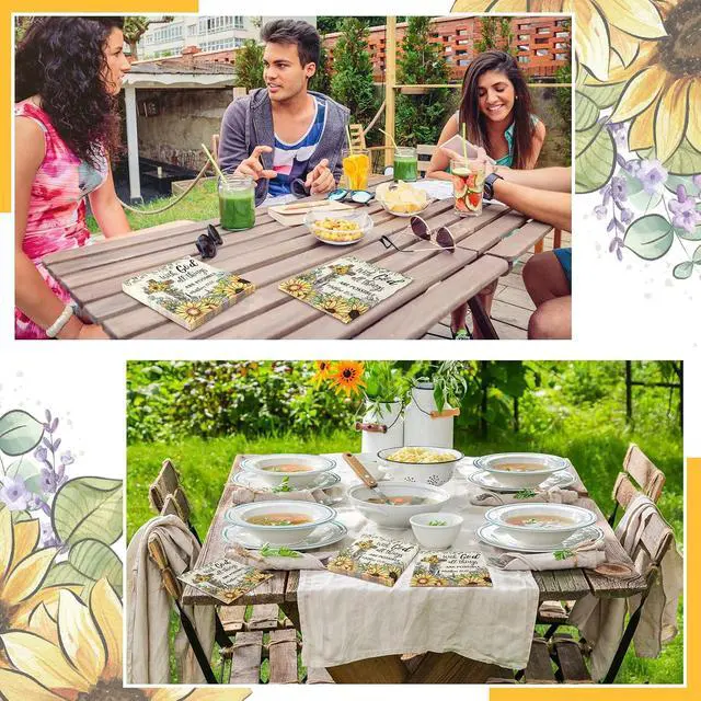 Alt view image 5 of 7 - 60 Pcs Sunflower Christian Cocktail Paper Napkins 6.5 x 6.5 Inches Disposable Paper Napkins Dessert Beverage Tissue for Decoupage Luncheon Tissue for Theme Party Wedding Birthday Party
