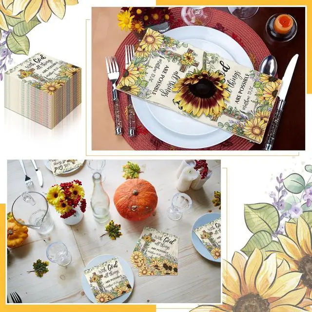 Alt view image 7 of 7 - 60 Pcs Sunflower Christian Cocktail Paper Napkins 6.5 x 6.5 Inches Disposable Paper Napkins Dessert Beverage Tissue for Decoupage Luncheon Tissue for Theme Party Wedding Birthday Party