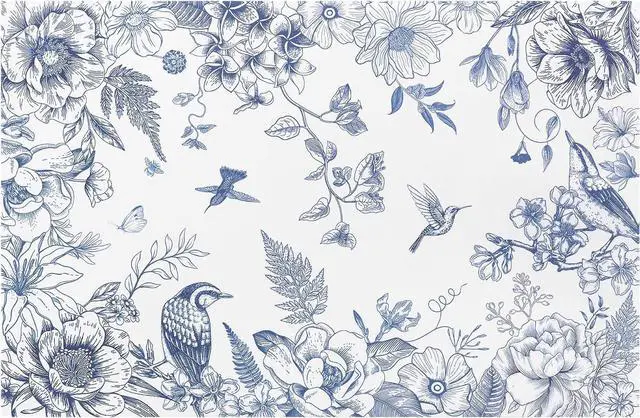 Main image of 50 PCS Blue Flower Bird Paper Placemats Disposable 11x17 inch Spring Floral Cottagecore Chinoiserie Place Mats Decorative Table Mats for Wedding Bridal Shower Birthday Party Table Decoration