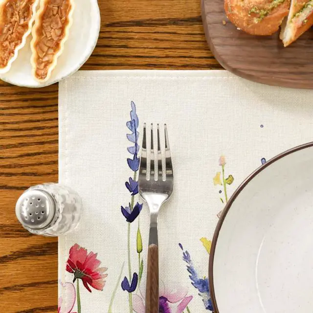 Alt view image 7 of 7 - Daisy Lavender Floral Leaves Spring Placemats Set of 4,12x18 Inch Seasonal Spring Table Mats for Party Kitchen Dining Decoration