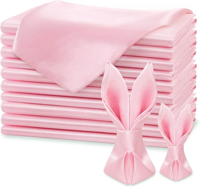 Main image of Light Pink Silky Satin Napkins (12 Pieces, 17x17 Inches),Washable Polyester Square Table Napkins for Wedding Dinner Party Decoration