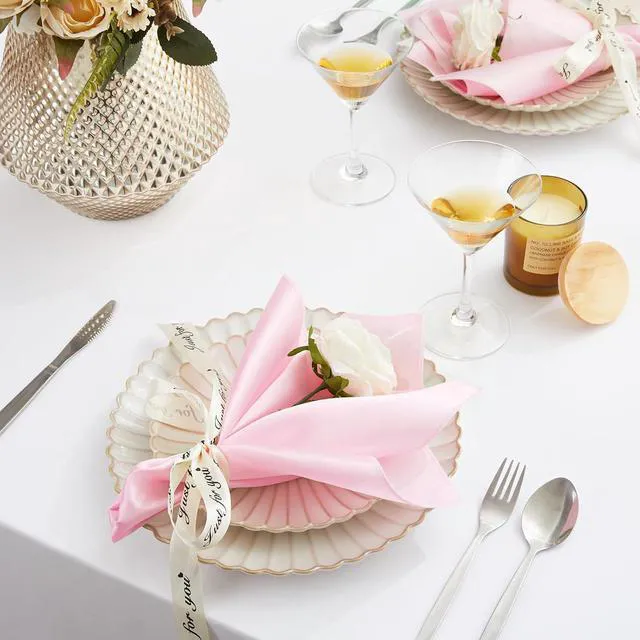 Alt view image 2 of 7 - Light Pink Silky Satin Napkins (12 Pieces, 17x17 Inches),Washable Polyester Square Table Napkins for Wedding Dinner Party Decoration