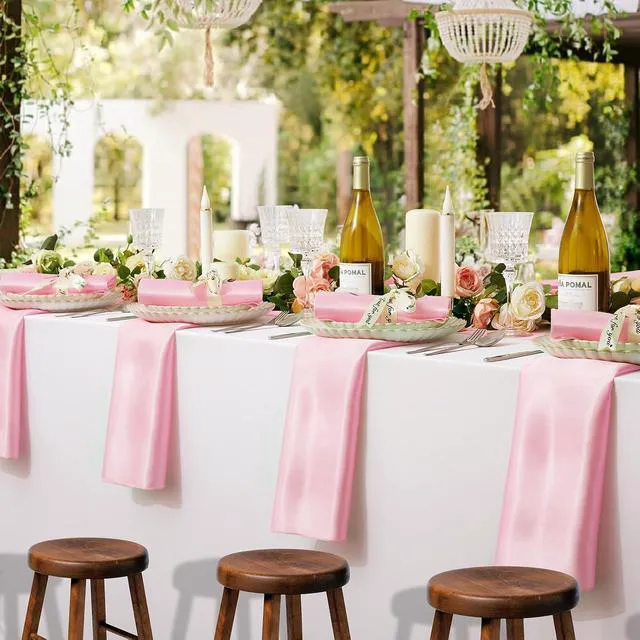 Alt view image 4 of 7 - Light Pink Silky Satin Napkins (12 Pieces, 17x17 Inches),Washable Polyester Square Table Napkins for Wedding Dinner Party Decoration