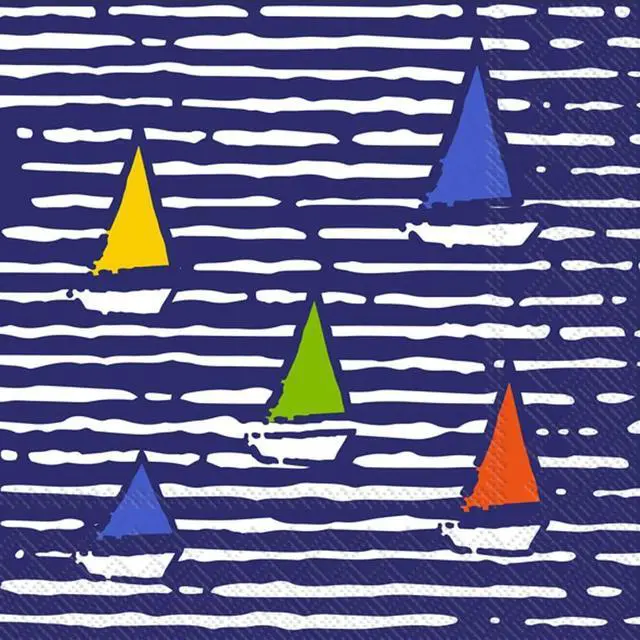Main image of IHR Ideal Home Range Cocktail Napkins Disposable 3-Ply Paper Party Napkin Pack, 5" x 5", Waterline Boats, 20-Count