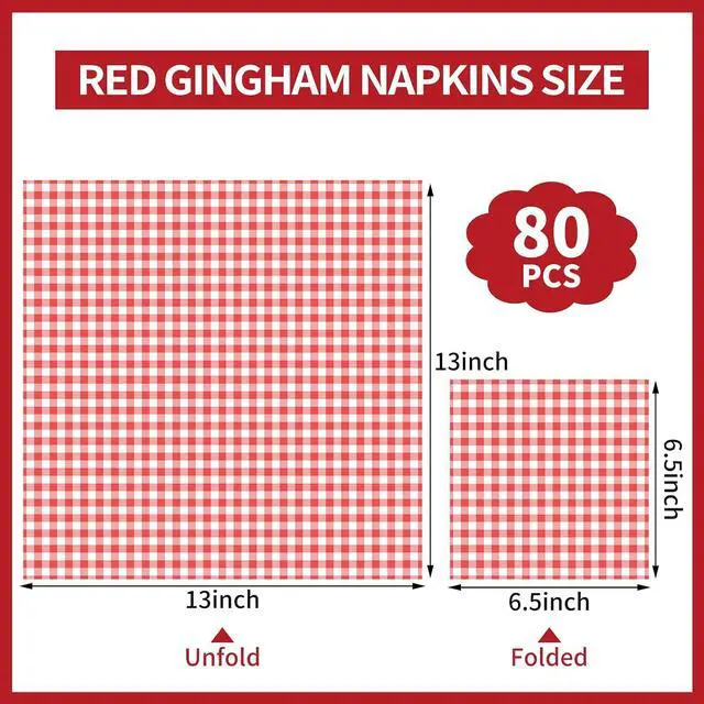 Alt view image 2 of 7 - 80 Pcs Red Gingham Napkins, 6.5" Red White Checkered Plaid Napkins