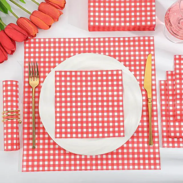 Alt view image 7 of 7 - 80 Pcs Red Gingham Napkins, 6.5" Red White Checkered Plaid Napkins