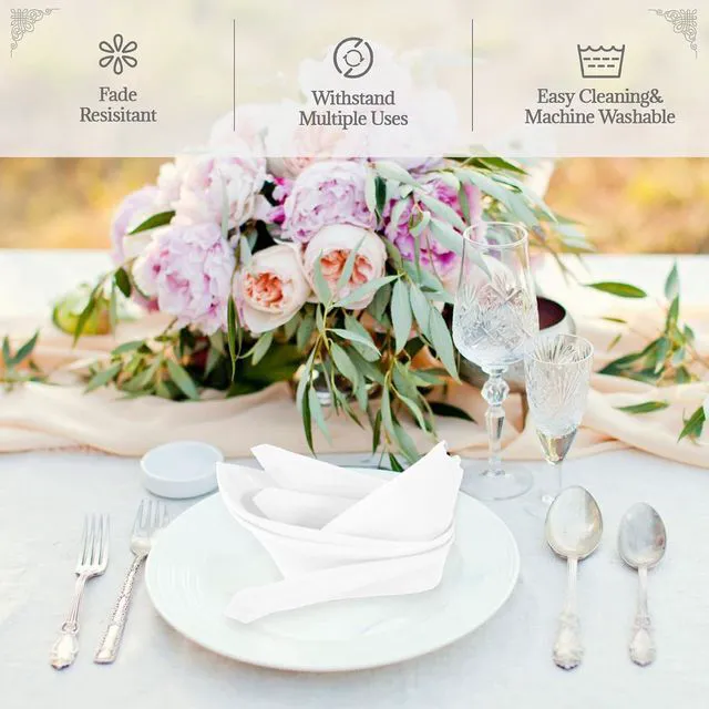 Alt view image 2 of 7 - White Cloth Napkins - 8 Pack 17" x 17" Washable Polyester Napkins