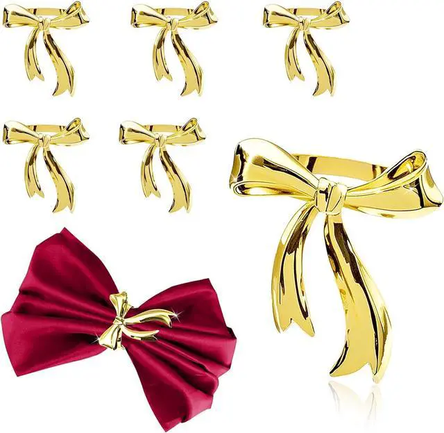 Main image of Bow Napkin Rings Set of 6 Gold Bow Napkin Holder Ring for Wedding Party Holiday Banquet Decor,Elegant Butterfly knot Napkin Ring for Birthday Anniversary Family Gathering Dinner Table Setting