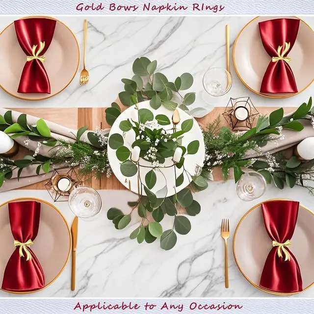 Alt view image 5 of 7 - Bow Napkin Rings Set of 6 Gold Bow Napkin Holder Ring for Wedding Party Holiday Banquet Decor,Elegant Butterfly knot Napkin Ring for Birthday Anniversary Family Gathering Dinner Table Setting