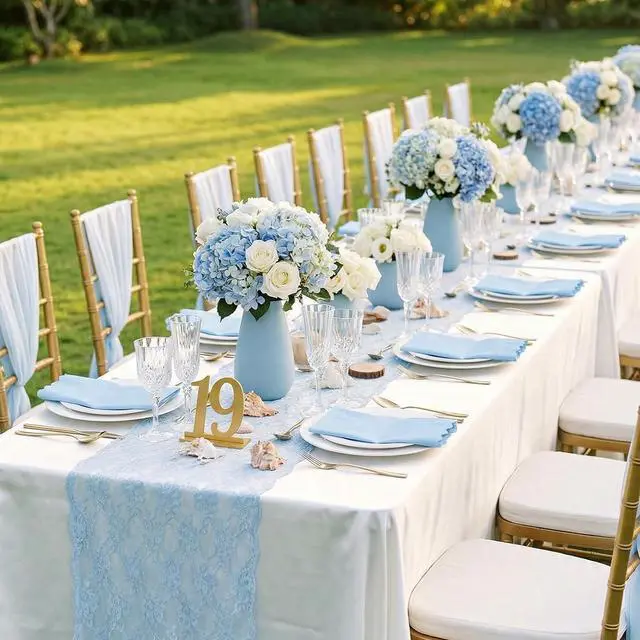 Alt view image 6 of 7 - 60 Pcs Light Blue Paper Napkins, 2 Ply Blue Disposable Guest Bathroom Hand Towels Scalloped Baby Shower Napkins Party Dinner Napkin for Wedding, Baby Bridal Shower, Birthday