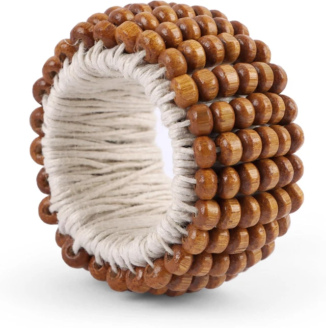 Alt view image 3 of 7 - Decorative Napkin Rings, Napkin Holder Buckles for Table Decorations, Wedding, Christmas, Farmhouse, Party Easy to Clean, Durable & Versatile Wooden Beaded Rings Set of 4