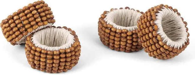 Alt view image 2 of 7 - Decorative Napkin Rings, Napkin Holder Buckles for Table Decorations, Wedding, Christmas, Farmhouse, Party Easy to Clean, Durable & Versatile Wooden Beaded Rings Set of 4