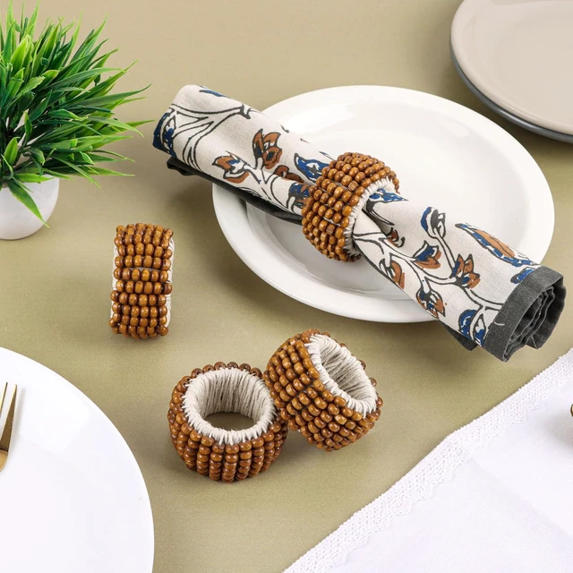 Alt view image 6 of 7 - Decorative Napkin Rings, Napkin Holder Buckles for Table Decorations, Wedding, Christmas, Farmhouse, Party Easy to Clean, Durable & Versatile Wooden Beaded Rings Set of 4