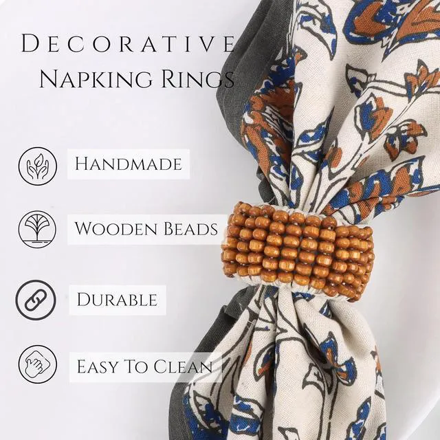 Alt view image 7 of 7 - Decorative Napkin Rings, Napkin Holder Buckles for Table Decorations, Wedding, Christmas, Farmhouse, Party Easy to Clean, Durable & Versatile Wooden Beaded Rings Set of 4
