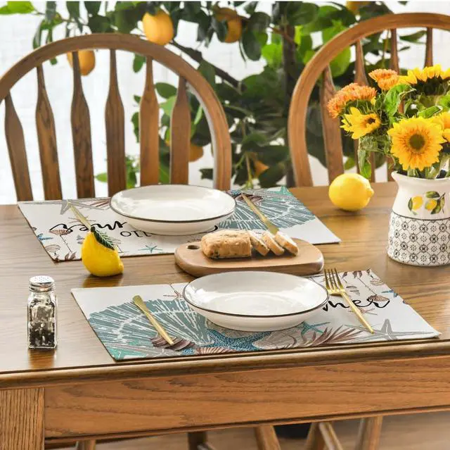 Alt view image 4 of 7 - Sunshine Starfish Shell Summer Placemats Set of 4, 12x18 Inch Seasonal Spring Holiday Table Mats for Party Kitchen Dining Decoration