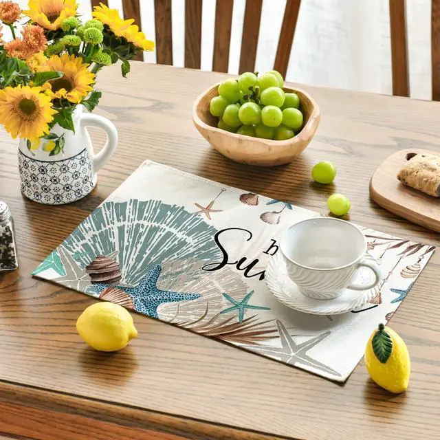Alt view image 3 of 7 - Sunshine Starfish Shell Summer Placemats Set of 4, 12x18 Inch Seasonal Spring Holiday Table Mats for Party Kitchen Dining Decoration
