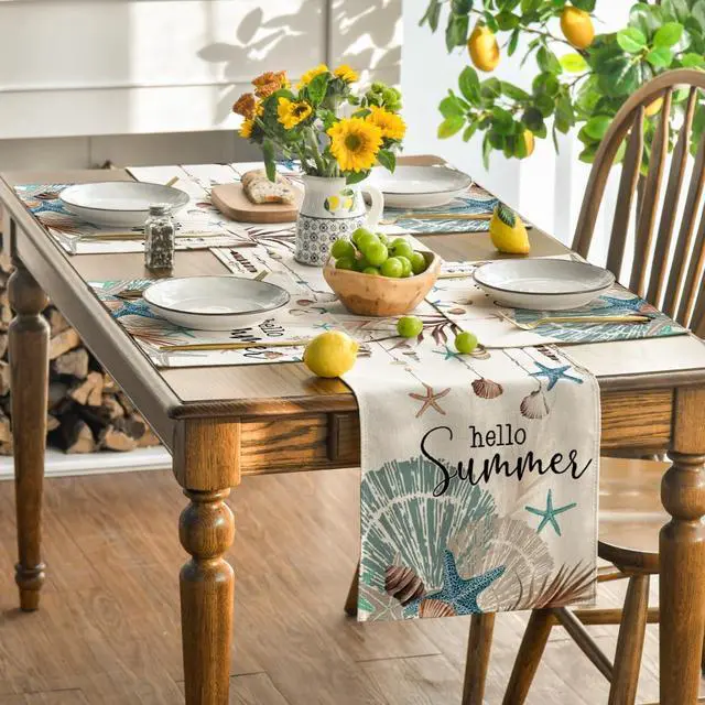 Alt view image 5 of 7 - Sunshine Starfish Shell Summer Placemats Set of 4, 12x18 Inch Seasonal Spring Holiday Table Mats for Party Kitchen Dining Decoration