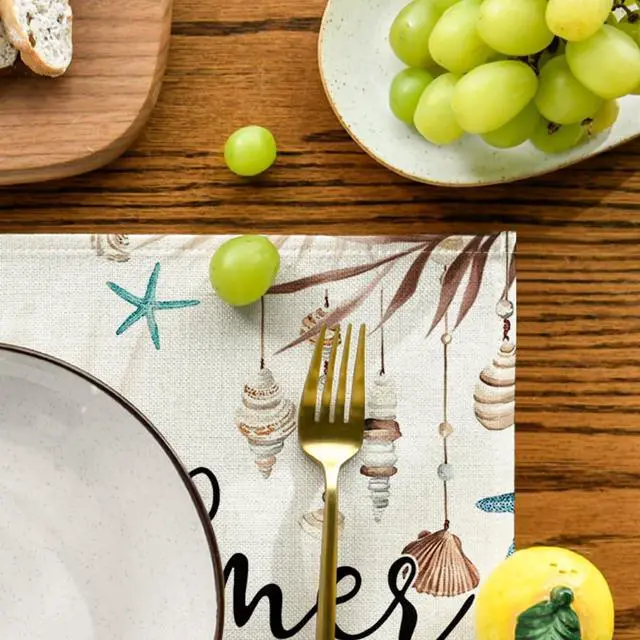 Alt view image 6 of 7 - Sunshine Starfish Shell Summer Placemats Set of 4, 12x18 Inch Seasonal Spring Holiday Table Mats for Party Kitchen Dining Decoration