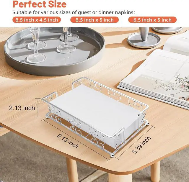 Alt view image 2 of 7 - Stainless Steel Napkin Holder & Guest Towel Tray | Disposable Paper Towel Dispenser for Bathroom, Table, Kitchen Countertop, Dinner Table, Vanity
