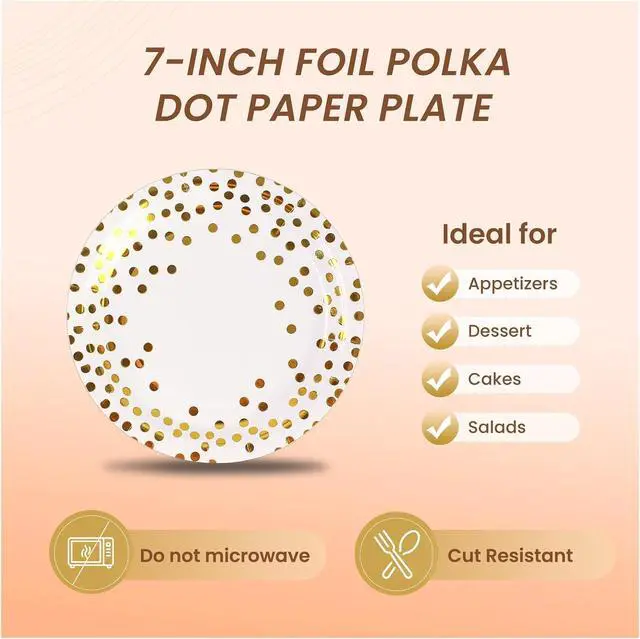 Alt view image 10 of 11 - 75PCS Paper Plates and Napkins Set, White and Gold Dot | Disposable Party Dinnerware, Includes Paper Plates, Napkins, Forks