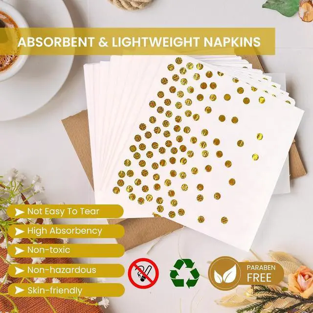 Alt view image 11 of 11 - 75PCS Paper Plates and Napkins Set, White and Gold Dot | Disposable Party Dinnerware, Includes Paper Plates, Napkins, Forks