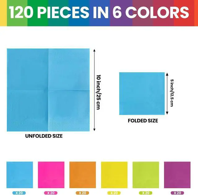 Alt view image 5 of 7 - Rainbow Cocktail Napkins, 120 Pcs, 2-Ply Disposable Napkins