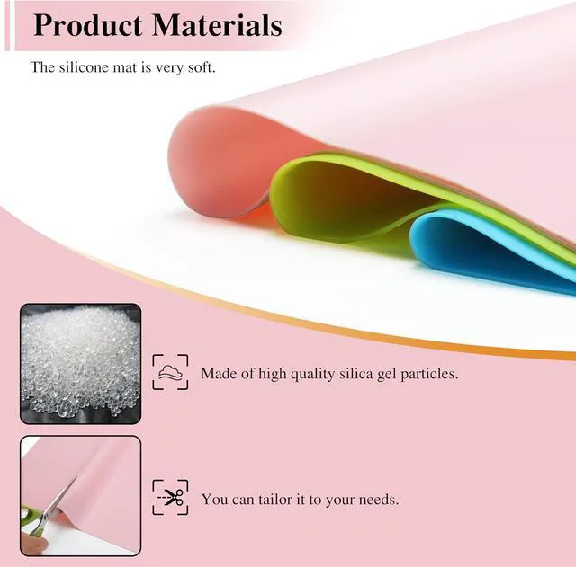 Alt view image 6 of 7 - Silicone Placemats, 2Pcs 15.7"x 11.8"x 0.03" Pink Silicone Table Mat, Silicone Mats for Baking, Jewelry, Kitchen Counter