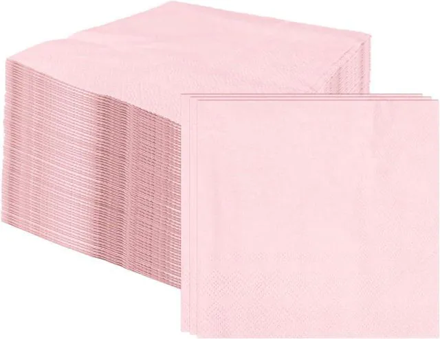Main image of 100 pcs 2-Ply Light Pink Napkins Folded 5 x 5 inch Disposable Cocktail Napkins Paper Napkins for Dinner Wedding Party Beverage Napkins