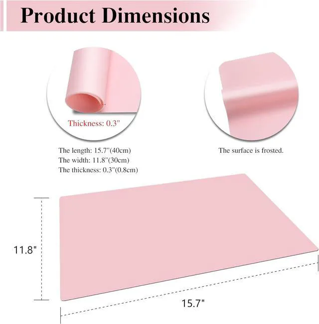 Alt view image 2 of 7 - Silicone Placemats, 2Pcs 15.7"x 11.8"x 0.03" Pink Silicone Table Mat, Silicone Mats for Baking, Jewelry, Kitchen Counter