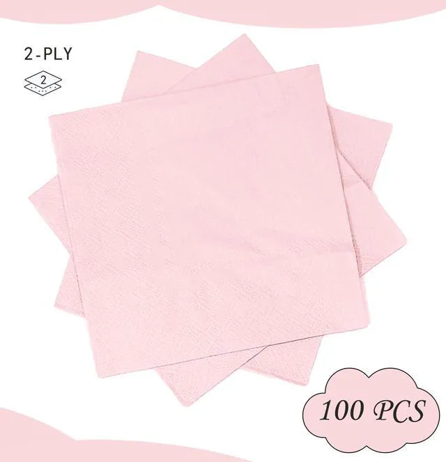 Alt view image 2 of 7 - 100 pcs 2-Ply Light Pink Napkins Folded 5 x 5 inch Disposable Cocktail Napkins Paper Napkins for Dinner Wedding Party Beverage Napkins