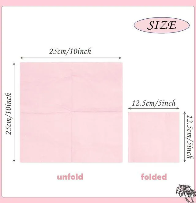 Alt view image 3 of 7 - 100 pcs 2-Ply Light Pink Napkins Folded 5 x 5 inch Disposable Cocktail Napkins Paper Napkins for Dinner Wedding Party Beverage Napkins