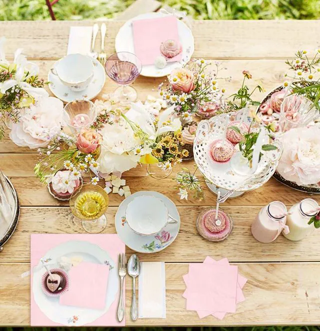 Alt view image 4 of 7 - 100 pcs 2-Ply Light Pink Napkins Folded 5 x 5 inch Disposable Cocktail Napkins Paper Napkins for Dinner Wedding Party Beverage Napkins