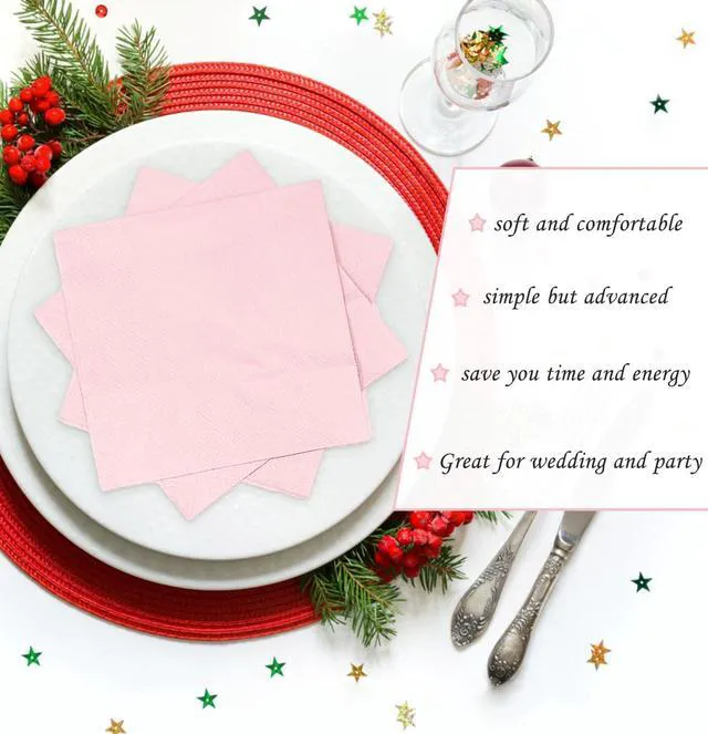 Alt view image 6 of 7 - 100 pcs 2-Ply Light Pink Napkins Folded 5 x 5 inch Disposable Cocktail Napkins Paper Napkins for Dinner Wedding Party Beverage Napkins